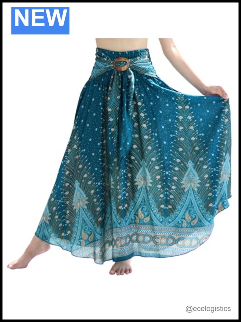 Full Funk Long Hippie Wrap Skirt Smocked Waist Elephant Design Rayon